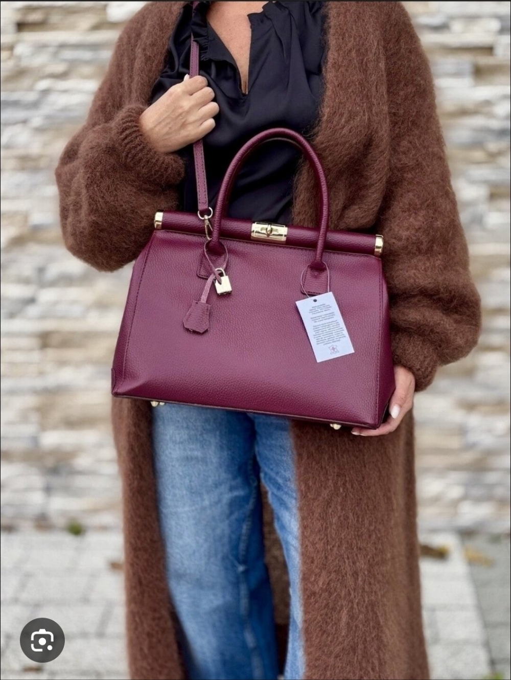 New Caterina Burgandy Leather Satchel Viola Castellani Made In Italy - Picture 3 of 10